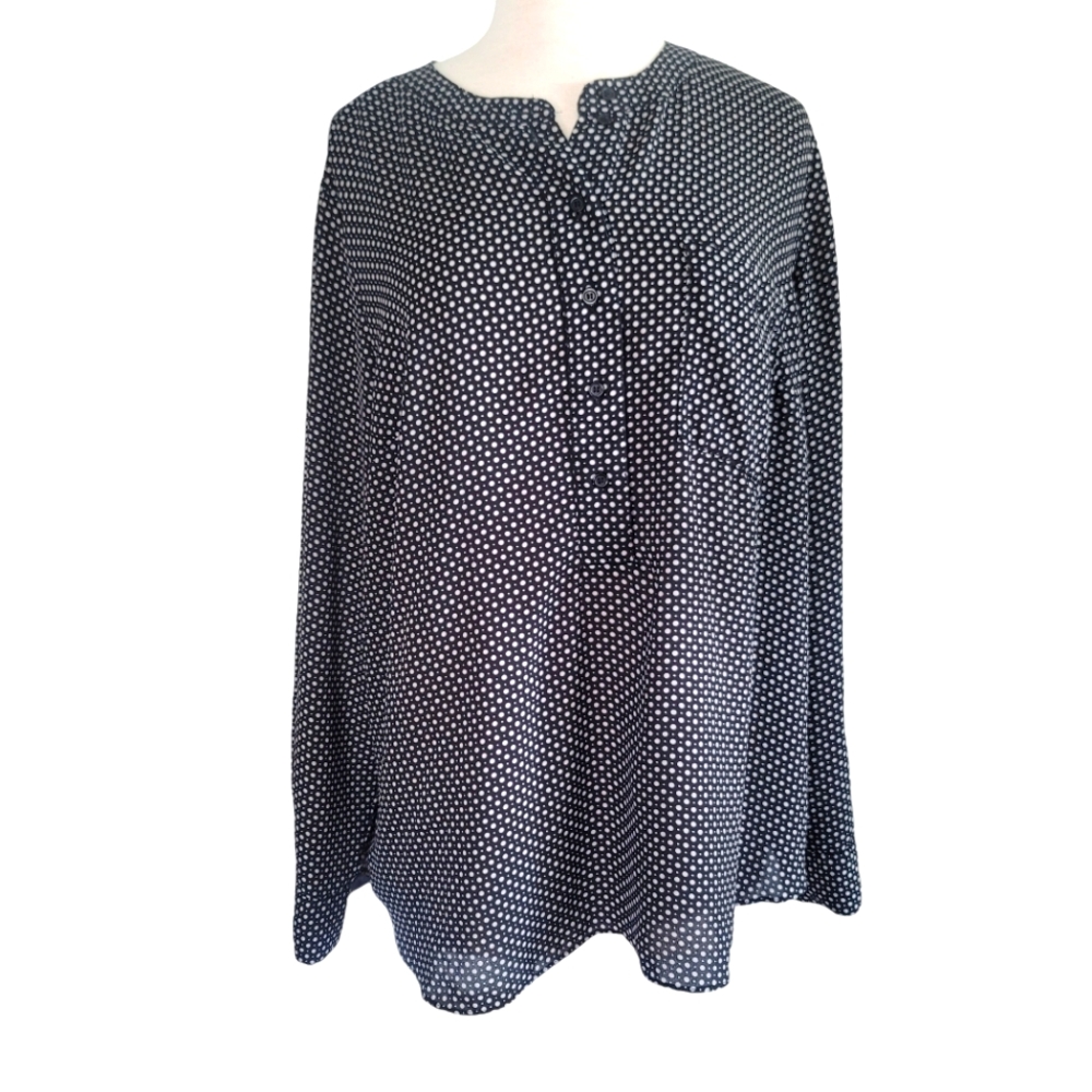 Lane Bryant 18/20 Black Cream Polka Dotted Blouse - Picture 1 of 5